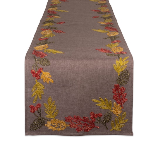 DII&#xAE; 70&#x22; Shimmering Leaves Embroidered Table Runner